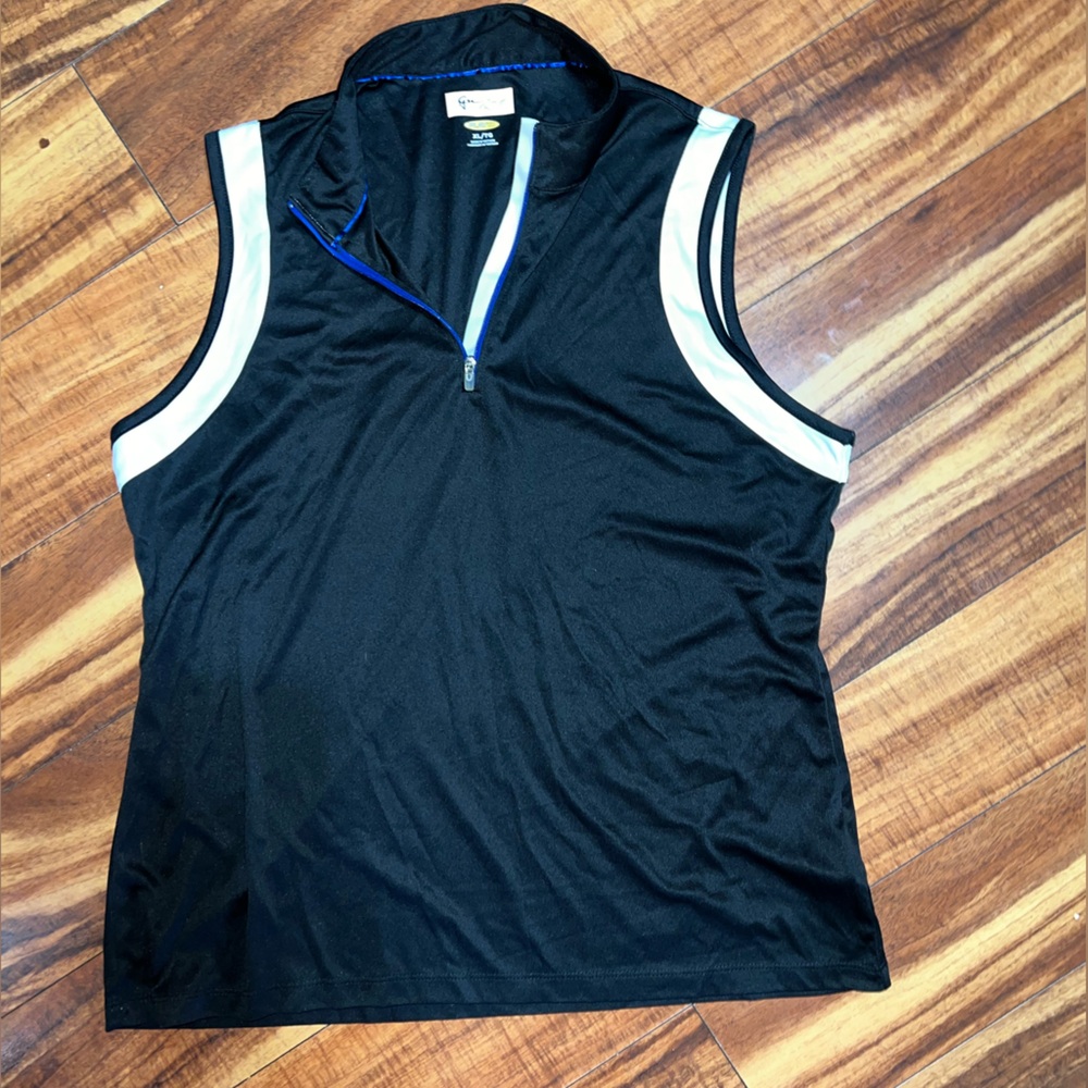 Women's Black Sleeveless Golf Jersey with White Trim